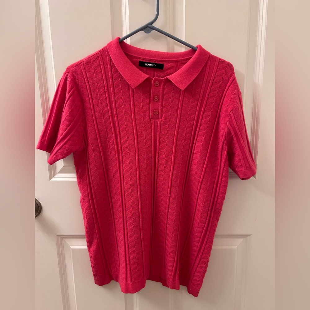 Nova Men’s Breezy Print Polo Pink Medium Super Soft Viscose/Polyester/Nylon